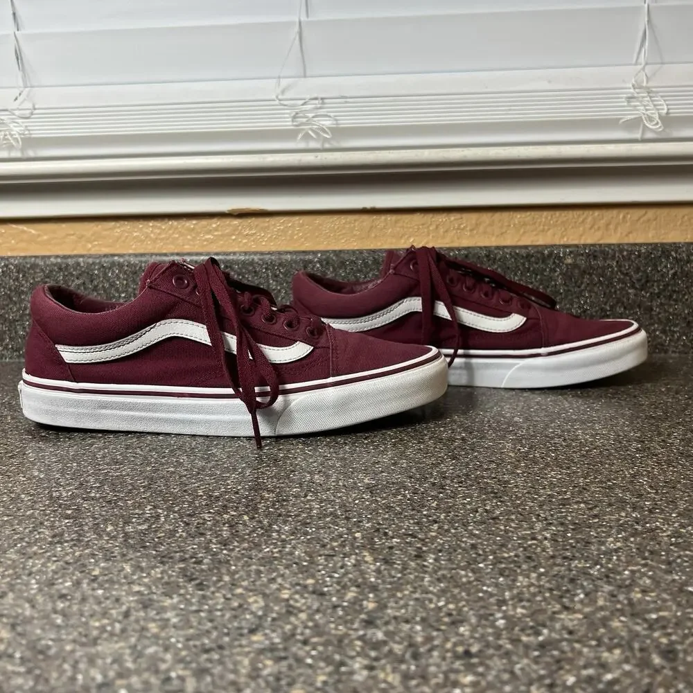 Vans Classic Mens Sz 9.5 Burgundy Canvas Skate Sneaker Shoe Lace Up Low Women 11